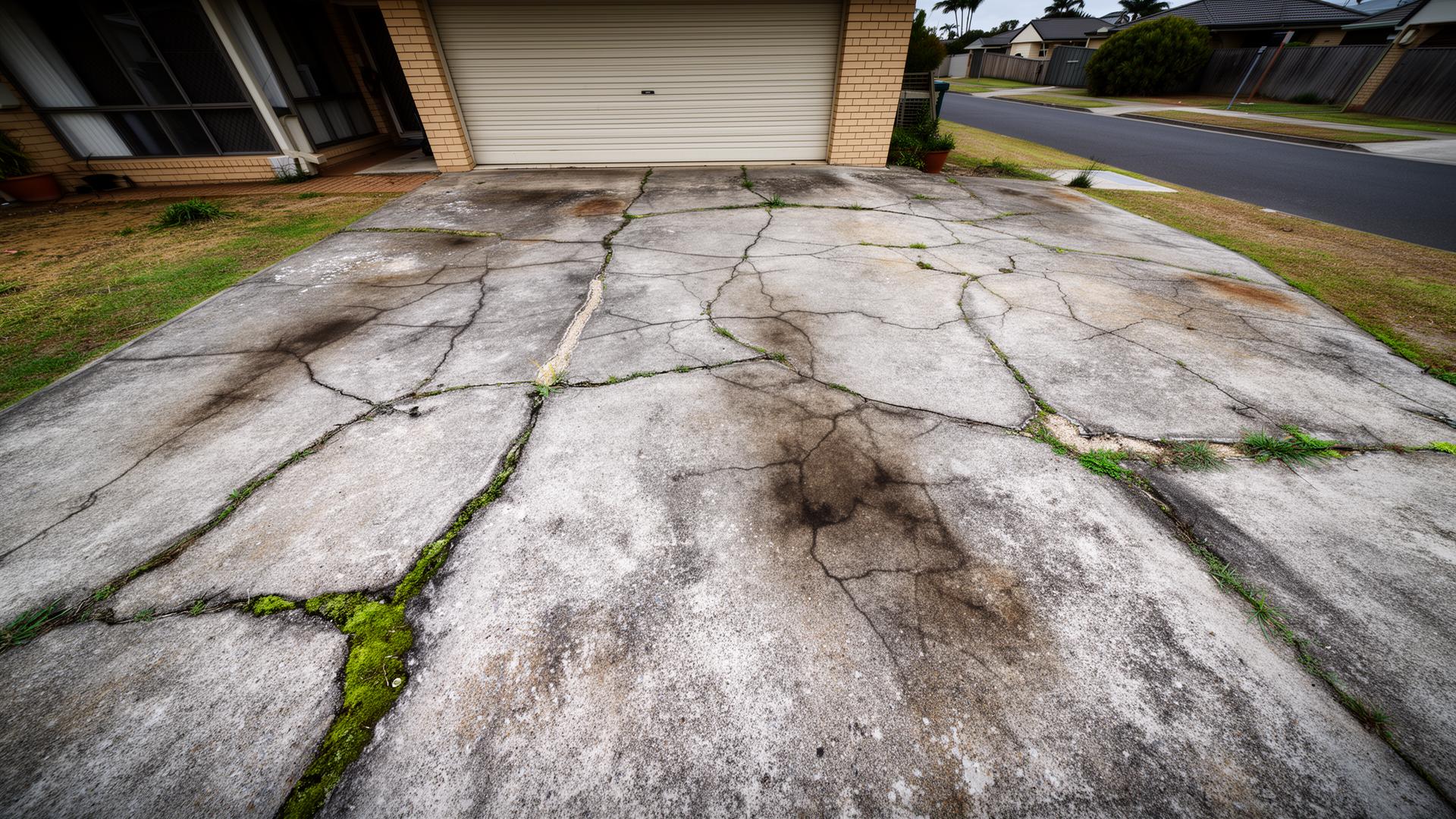 Old cracked concrete driveway before replacement